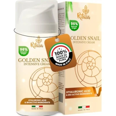 Afbeelding van 100ml Bio GEZICHTSVERZORGINGSCREME voor VROUWEN/MANNEN met 75% SLAKKENSLIJM en PUUR HYALURONZUUR Ritalia® GEZICHTSCRÈME Anti rimpel, veroudering vlekken Ingrediënten het gezicht de ogen.