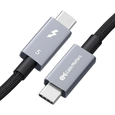 Afbeelding van Cable Matters [Intel gecertificeerd] 80Gbps gevlochten Thunderbolt 5 kabel met tot 120Gbps bandbreedteverhoging en 240W opladen in zwart 1m / 3.3ft, compatibel 4/3, USB4 USB C