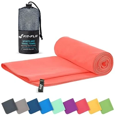 Afbeelding van Microvezel handdoeken compact, ultralicht &amp; sneldrogend handdoek de perfecte sporthanddoek, strandlaken en reishanddoek (60x120cm 1 stuk, Perzik)