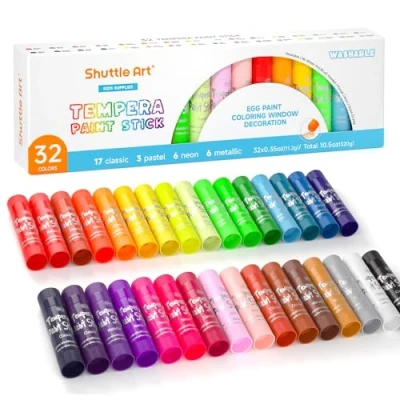 Afbeelding van tempera Paint Sticks, Shuttle Art, 32 kleurrijke stevige kleuren voor kinderen, sneldrogend, kunnen op papier, hout, glas, keramiek worden gebruikt
