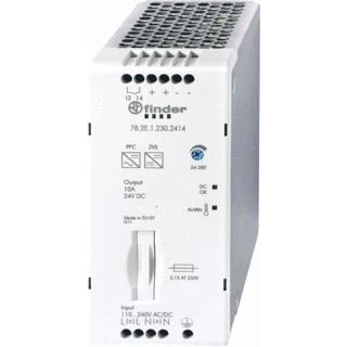 Afbeelding van Finder voeding voor schakelkasten 240w 24vdc 10a 35mm din rail met interne zekering instelbare spanning aan de uitgang 78 2e 1 230 2414