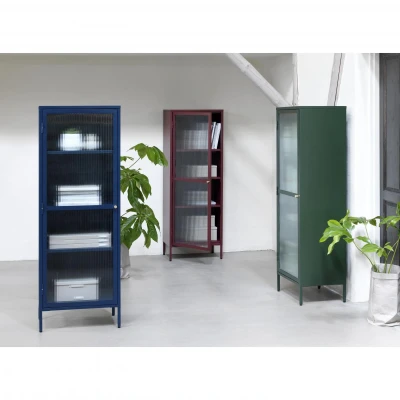 Afbeelding van Nordic Home Olan glazen wandkast 160 cm blauw Metaal