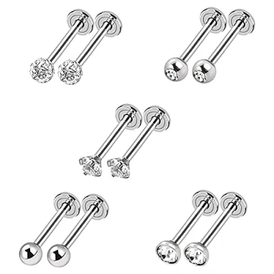 Afbeelding van Zeayebsr 5 stijlen 16 gauge inless stalen neus studs tragus bars labret cryl bal body piercing paar, 316L Zeayebsrinless staal