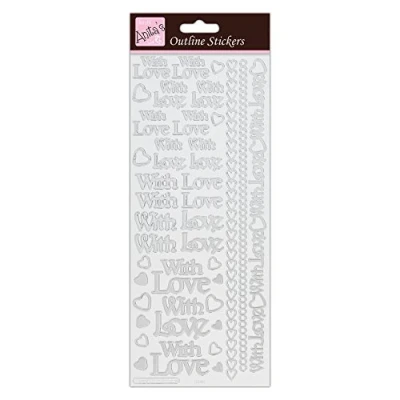Afbeelding van Anitas Outline Stickers, Met Liefde, Zilver op Wit, Voor Scrapbooking, Kaarten Maken, Kinderen Spelen, Huiswerk, Kunst, Ambacht, Embelish, Decoratief, Papier, Kaart, Glas, Metaal, Kunststof, Schuim