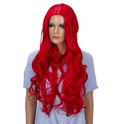 Afbeelding van CAISHA Pruik Volumineus Lang Haar Cosplay Theatershow Golvend Intens Rood WLR14