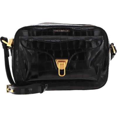 Afbeelding van COCCINELLE Leren Schoudertas Beat Croco Shiny Soft Crossover Bag Black Zwart