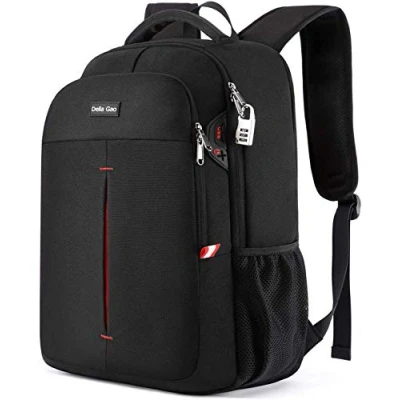 Afbeelding van 17 inch laptoprugzak met USB oplaadsleuf, diefstalbeveiliging, waterdicht, herenrugzak, grote capaciteit, functionele rugzak voor reizen, zakelijk, school, zwart