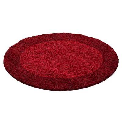 Afbeelding van Basic Shaggy Kader vloerkleed Rood Hoogpolig 160 cm rond