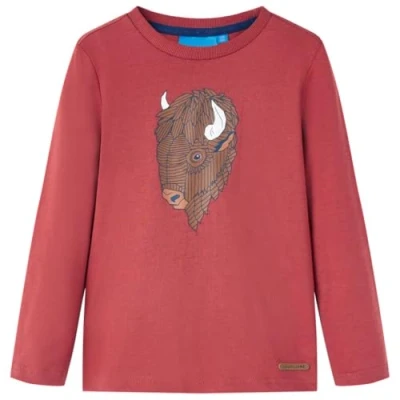 Afbeelding van Kindershirt met lange mouwen runderprint 116 roodbruin