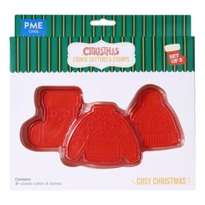 Afbeelding van PME CH24CCC099 Cookie Cutters &amp; Postzegels, Gezellige Kerst (Set van 3), Plastic, Rood