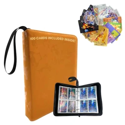 Afbeelding van Album voor 400 Kaarten, inclusief 100 Kaarten (40 Metallic Gekleurde PVC en 60 Willekeurige Kaarten). Collectible Trading Card Case Gemaakt van Kunstleer met Ritssluiting.