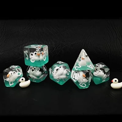 Afbeelding van Bescon Swimming WhiteDuck RPG Dice set of 7, Novelty White Duck Polyhedral Game