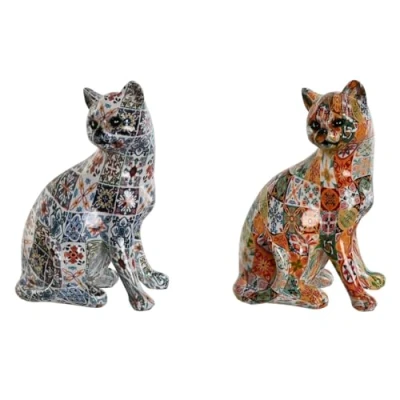 Afbeelding van Decoratieve figuren Home ESPRIT Multicolour Kat Mediterrane 11 x 10 16 cm (2 Stuks)