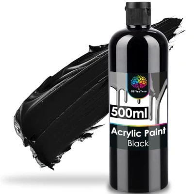 Afbeelding van OfficeTree acrylverf zwart 500 ml op waterbasis zwarte voor acrylschilderen, hobbykunstenaars ideaal om te mengen