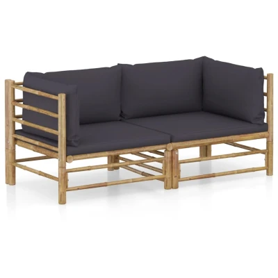 Afbeelding van 2 delige Loungeset met kussens bamboe donkergrijs