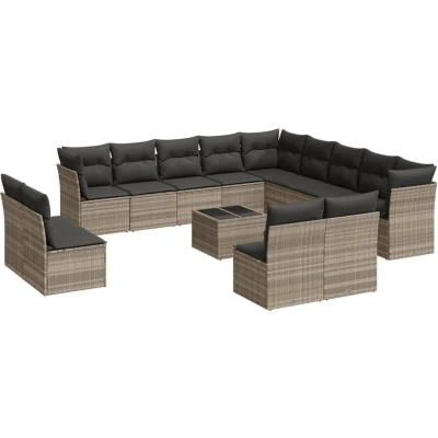 Afbeelding van vidaXL 14 delige Loungeset met kussens poly rattan lichtgrijs