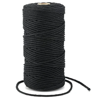 Afbeelding van 3 mm zwart macramé koord ambachtelijke katoenen koord, 100 m duurzaam bakkers touw voor doe het zelf ambachten en handgemaakte kunst