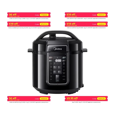 Afbeelding van Midea Elektrische snelkookpan, 9 in 1, 12 voorinstellingen, instant multikoker, anti aanbakpan, yoghurtkoker, rijstkoker, slowcooker, stoompan, roestvrij staal, binnenpan, 8 kwarts, zwart