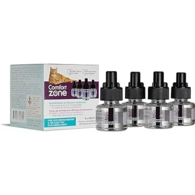 Afbeelding van Eco Pack met 4 navulverpakkingen voor Comfort Zone diffuser (120 dagen), feromonen: vermindert stress, urinemarkering, krassen en ander problematisch gedrag.
