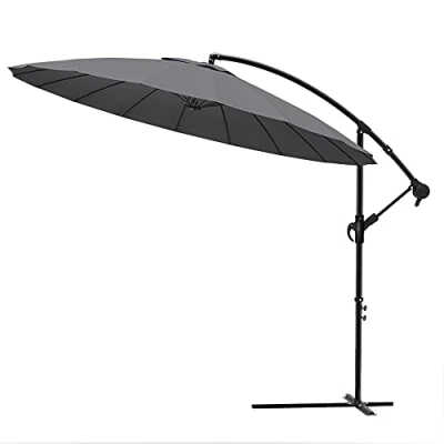 Afbeelding van VOUNOT Shanghai Tuinparasol, 3 m, met Zwengel, Antislip, 18 Stangen van Glasvezel, Kantelbaar, UV bescherming, incl. Beschermhoes, Grijs