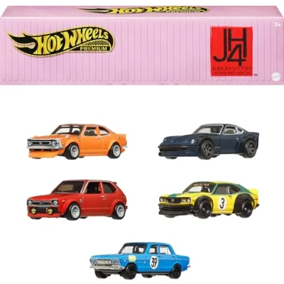 Afbeelding van Hot Wheels, Set van 4 verpakkingen Wheels Eersteklas autocultuur Japan Historics met 5 metalen auto&#039;s op een schaal 1:64 in Stapelbare Display verzamelaarsdoos voor bewaren en uitstallen