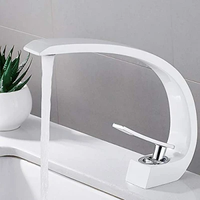 Afbeelding van Wastafelkraan voor badkamer, kraan, chroom, eengreepsmengkraan, modern, badkamer (wit)