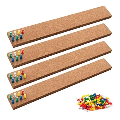 Afbeelding van 4 Stuks Kurk Bulletin Bar Strip Bulletin, Push Pins Bars, Board Strip, Geschikt Voor Het Weergeven Van Memo, Document Papier, Bericht