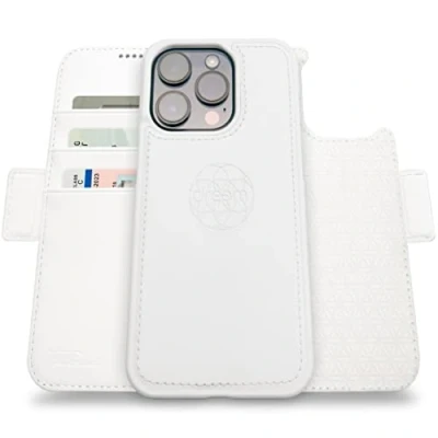 Afbeelding van Dreem Fibonacci compatibel met iPhone 14 Pro portemonnee case / 2 in 1 schokbestendig hoesje en afneembare veganistisch lederen folio, MagSafe compatibel, RFID bescherming [Wit]