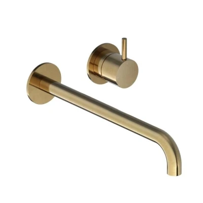 Afbeelding van Hotbath Cobber 2 gats inbouw wastafelkraan 25cm geborsteld messing PVD
