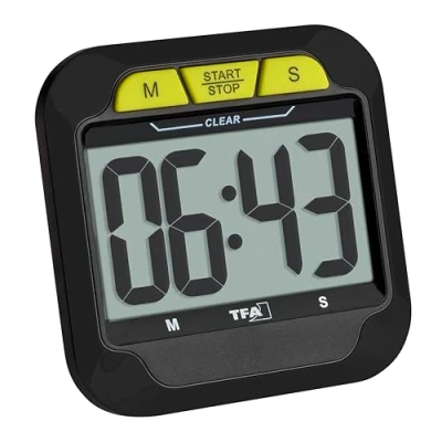 Afbeelding van TFA Dostmann Digitale timer met stopwatch, 38.2054.01, alarmgeluid (normaal/luid), korte tijdwekker, stopwatchfunctie, magnetisch, omhangend, geschikt voor keuken/test/sport, grote cijfers, zwart