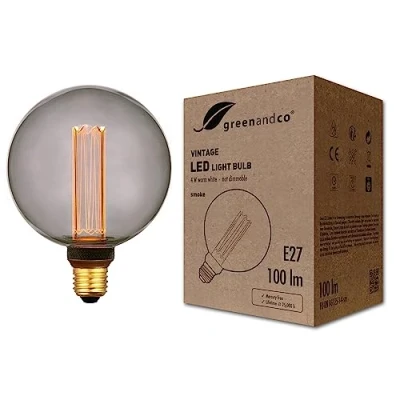 Afbeelding van greenandco® Vintage design ledlamp voor sfeerverlichting, E27, G125, Edison gloeilamp, 4 W, 100 lm, 1800 K, smoke, extra warmwit, 320 graden, 230 V, flikkervrij, niet dimbaar, 2 jaar garantie