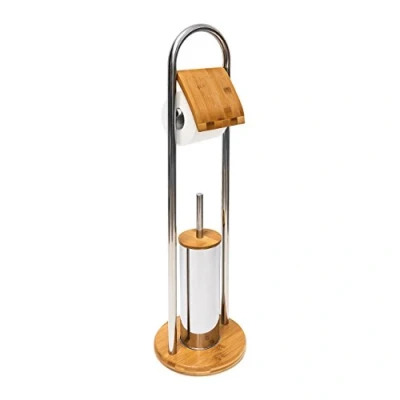 Afbeelding van Relaxdays toiletaccessoires set bamboe toiletrolhouder met wc borstel toiletborstel