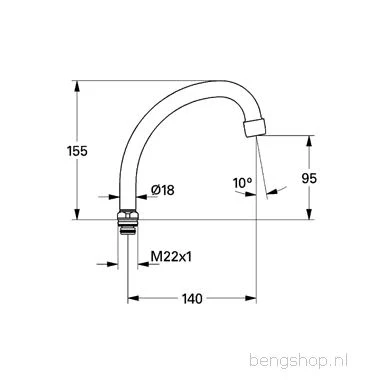 Afbeelding van Grohe U uitloop M22 x 1&quot; sprong 200 mm chr.