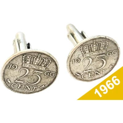 Afbeelding van Manchetknopen Kwartje 1966 Verzilverd Uniek en Stijlvol Sieraad met Jaartal Cadeau Geboortejaar Alle Jaartallen Beschikbaar Doorsnede 1,8 cm
