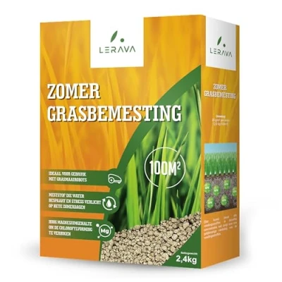Afbeelding van LERAVA® ZOMER gazonmest antistress gazonmeststof met laag waterverbruik voor warme zomerdagen ideaal gebruik robotmaaiers 100m²