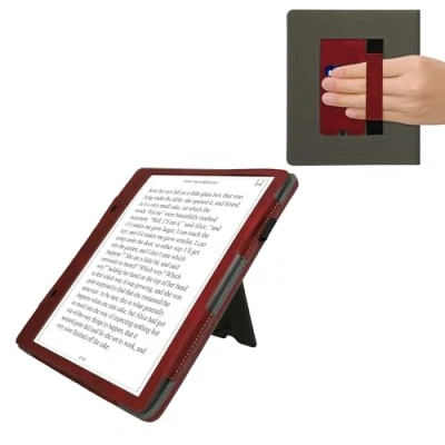 Afbeelding van kwmobile E reader hoesje geschikt voor Amazon Kindle Scribe (2024) hoes flip case van kunstleer Ereader cover met stand Brushed Hart design in donkerrood
