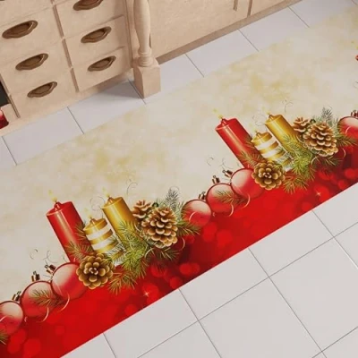 Afbeelding van PETTI Artigiani Italiani Tapijt voor keuken, Kerstmis, loper antislip en wasbaar, 52 x 440 cm, design kaarsen 100% Made in Italy