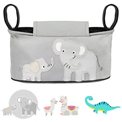 Afbeelding van GLÜCKSWOLKE Kinderwagen Organizer 12 Motieven I Kinder Buggy Tas Kinderwagentas met Disposer van vochtige doekjes Wandelwagen Opbergtas Baby Stroller Pram Kinderwagentasche Olifant (Grijs)