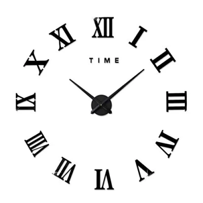 Afbeelding van FAS1 Moderne doe het zelf grote wandklok horloge sticker 3D stickers Romeinse cijfers thuiskantoor verwijderbare decoratie voor woonkamer zwart (batterij NIET inbegrepen)