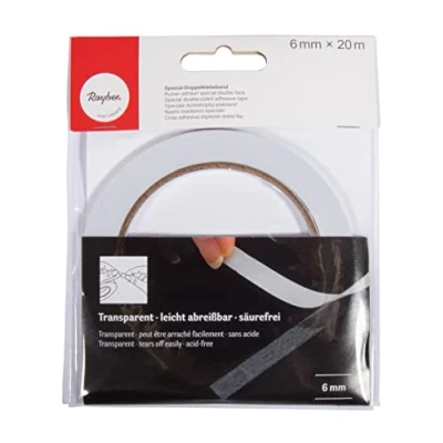 Afbeelding van Rayher Hobby 30068000 dubbel plakband, 6 mm breed, rol met 20 m, zeer transparant, zuurvrij, montageband