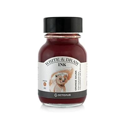 Afbeelding van Octopus Write and Draw Ink 455 Orange Skunk, watervaste inkt voor schrijven en tekenen, kalligrafie inkt, lichtechte tekeninkt vulpen, glaspen, penseel, 50 ml