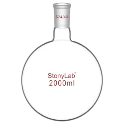 Afbeelding van stonylab Glas 2000 ml Kolf met Korte Hals Ronde Bodem, Borosilicaatglas Enkele en Zware Wand RBF 24/40 Standaard Toelopende Buitenste Gewricht,