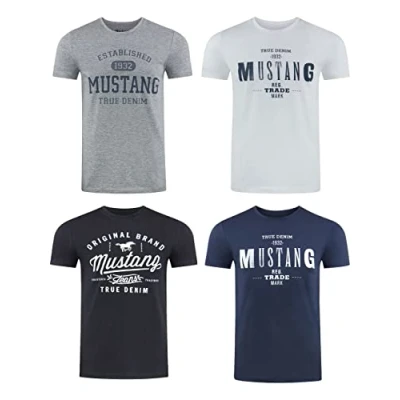 Afbeelding van Mustang heren T shirt 4 pack regular fit Veelkleurig XXL Ronde Hals Volwassenen Opdruk Print Shirts