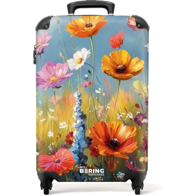 Afbeelding van NoBoringSuitcases.com® Handbagage koffer lichtgewicht Reiskoffer trolley Geschilderde bloemen Rolkoffer met wieltjes Past binnen 55x40x20 en 55x35x25