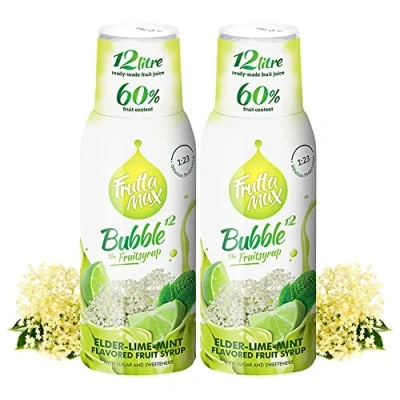 Afbeelding van FruttaMax Vruchtensiroopconcentraat Minder suiker met 60% fruitgehalte geschikt voor frisdrankautomaat (2 x 500 ml) Vlierbloesem Limoen Mint)