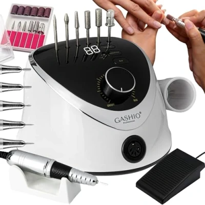 Afbeelding van GASHIO® nagelfrees voor gelnagels, nagelboor 65 W, elektrische nagelvijl, manicure pedicureset, elektrisch, met kabel, voetpedaal, nagelmachine nagels, 35.000 tpm