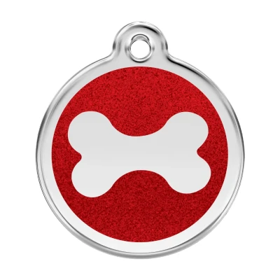 Afbeelding van Bone Red glitter hondenpenning large/groot dia. 3,8 cm RedDingo