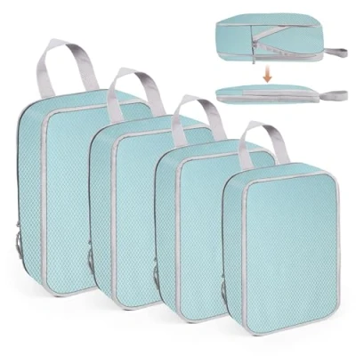 Afbeelding van WUFANC koffer organizerset, 4 delig, reispakkubussen, compressie, waterdicht en slijtvast, Travel Essentials geclassificeerde opslag, organizer, voldoet aan al je reizen (Blauw)
