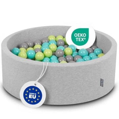 Afbeelding van KiddyMoon Schuim Ballenbak Voor Kinderen Met Ballen Ø 7 Cm Gemaakt In EU, Lichtgrijs:Licht Groen Licht Turkoois Grijs,90X30cm/200