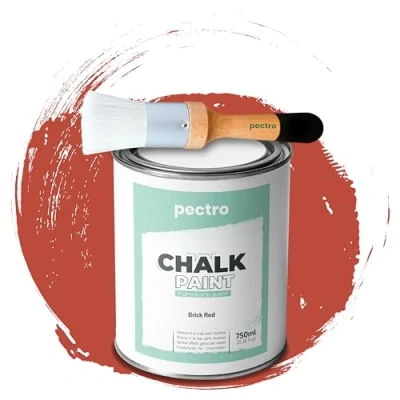 Afbeelding van PECTRO Krijtverf voor meubels 750ml + speciaal houtborstelpakket meubelverf zonder schuren Wood Piant Effect Krijtkleuren (baksteenrood)